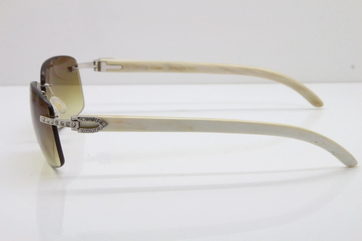 Cartier Rimless Smaller Big Stones T8200497 White Buffalo Horn Sunglasses in Gold Brown