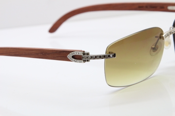 Cartier Rimless Smaller Big Stones T8200497 Wood Sunglasses in Gold Brown Lens