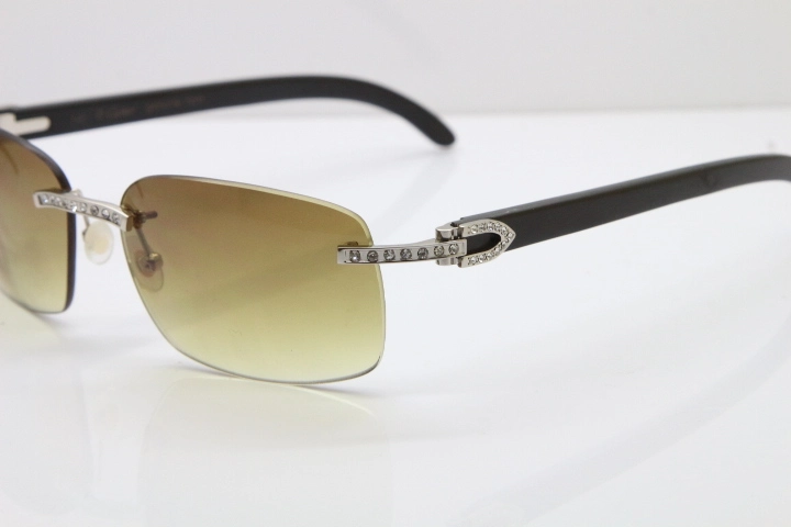 Cartier Rimless Smaller Big Stones T8200497 Black Buffalo Horn Sunglasses in Gold Brown Lens