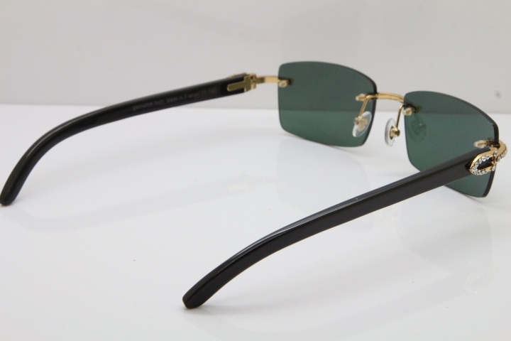 2018 New Cartier Rimless Smaller Big Stones 3524012A Original Black Buffalo Horn Sunglasses in Gold Brown Lens