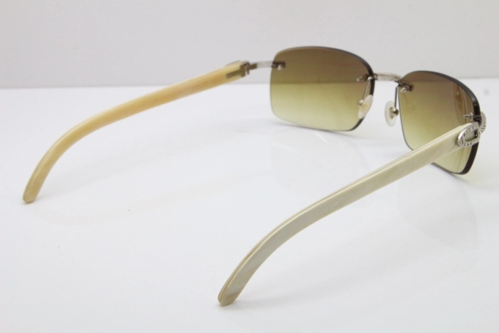 Cartier Rimless Smaller Big Stones T8200497 White Buffalo Horn Sunglasses in Gold Brown