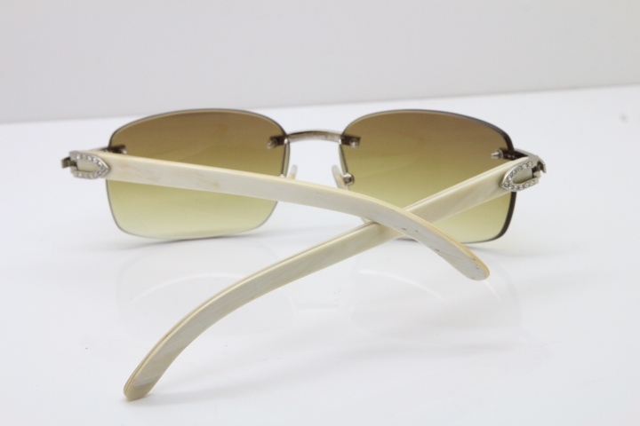 Cartier Rimless Smaller Big Stones T8200497 White Buffalo Horn Sunglasses in Gold Brown