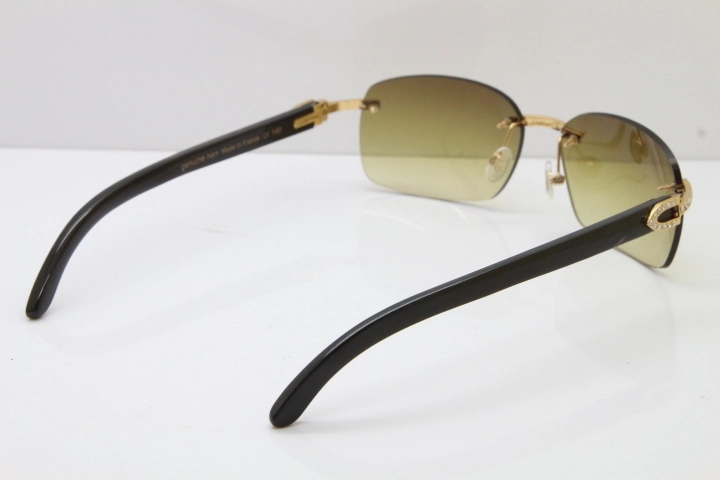 Cartier Rimless Smaller Big Stones T8200497 Black Buffalo Horn Sunglasses in Gold Brown Lens