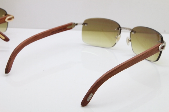 Cartier Rimless Smaller Big Stones T8200497 Wood Sunglasses in Gold Brown Lens