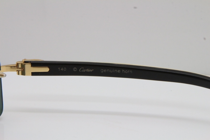 2018 New Cartier Rimless Smaller Big Stones 3524012A Original Black White Buffalo Horn Sunglasses in Gold Brown Lens （Limited edition）