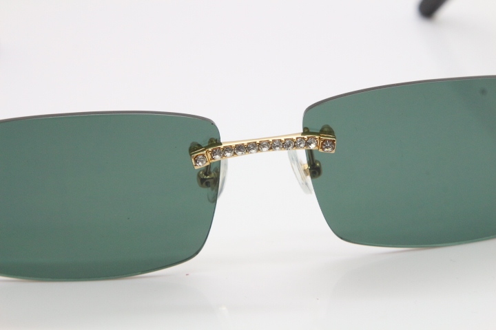 2018 New Cartier Rimless Smaller Big Stones 3524012A Original Black Buffalo Horn Sunglasses in Gold Brown Lens