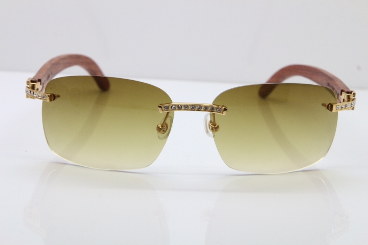 Cartier Rimless Smaller Big Stones T8200497 Wood Sunglasses in Gold Brown Lens