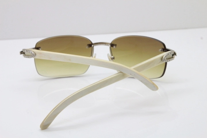 Cartier Rimless Smaller Big Stones T8200497 White Buffalo Horn Sunglasses in Silver Brown Lens