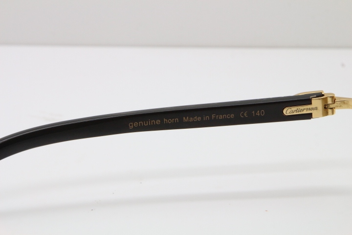 Cartier Rimless Smaller Big Stones T8200497 Black Buffalo Horn Sunglasses in Gold Brown Lens