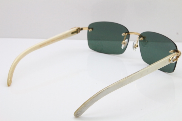 2018 New Cartier Rimless Smaller Big Stones 8200759A Original White Genuine Buffalo Horn Sunglasses in Gold Brown Lens