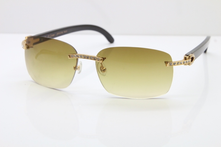 Cartier Rimless Smaller Big Stones T8200497 Black Buffalo Horn Sunglasses in Gold Brown Lens