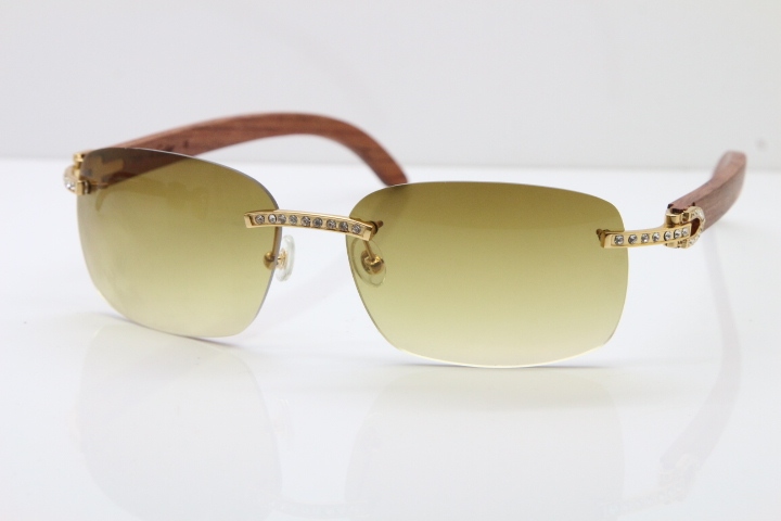 Cartier Rimless Smaller Big Stones T8200497 Wood Sunglasses in Gold Brown Lens