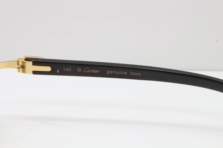 Cartier Rimless Smaller Big Stones T8200497 Black Buffalo Horn Sunglasses in Gold Brown Lens