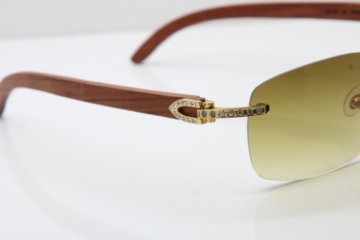 Cartier Rimless Smaller Big Stones T8200497 Wood Sunglasses in Gold Brown Lens