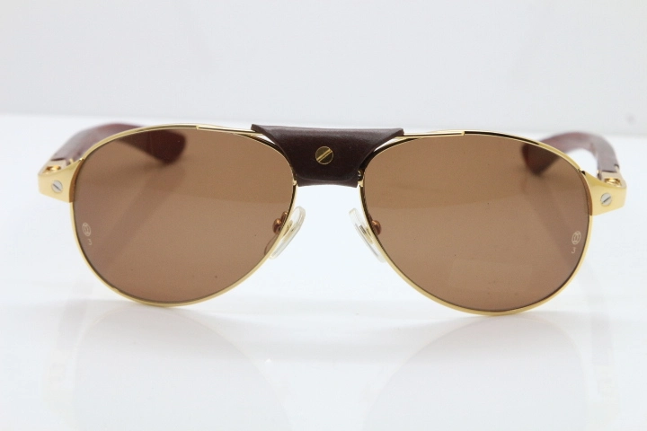 Cartier 4480317 EDITION SANTOS-DUMONT Wood Sunglasses in Gold Brown Lens