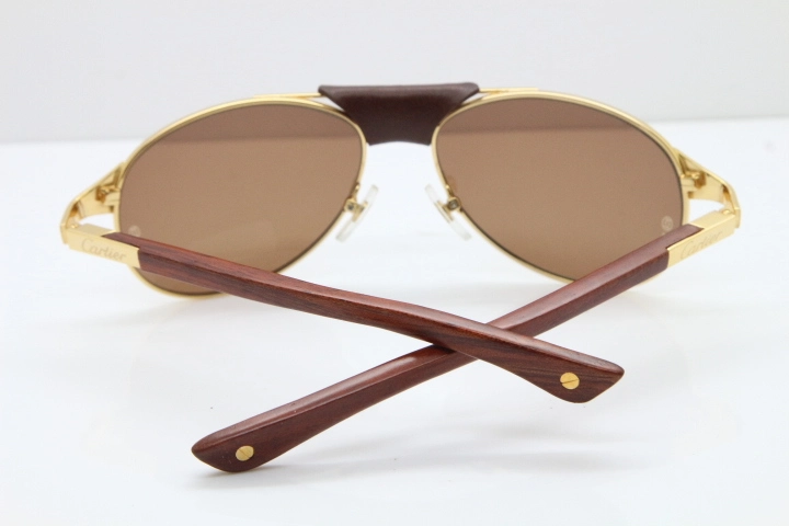 Cartier 4480317 EDITION SANTOS-DUMONT Wood Sunglasses in Gold Brown Lens