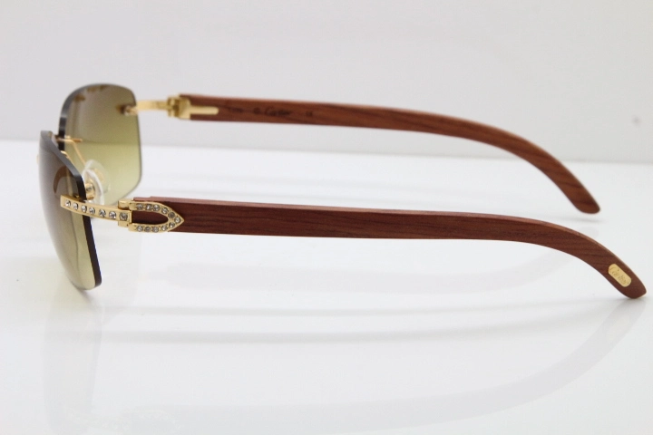 Cartier Rimless Smaller Big Stones T8200497 Wood Sunglasses in Gold Brown Lens