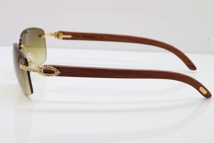 Cartier Rimless Smaller Big Stones T8200497 Wood Sunglasses in Gold Brown Lens