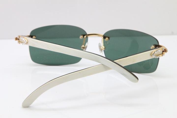 2018 New Cartier Rimless Smaller Big Stones 8200759A Original Black Mix White Buffalo Horn Sunglasses in Gold Brown Lens