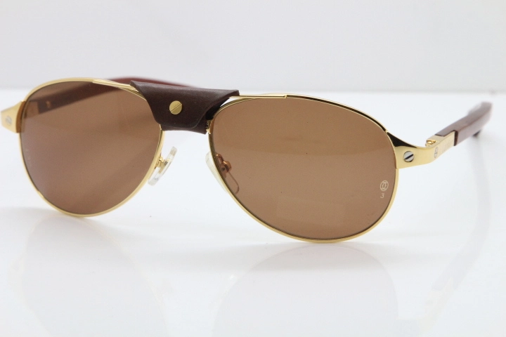 Cartier 4480317 EDITION SANTOS-DUMONT Wood Sunglasses in Gold Brown Lens