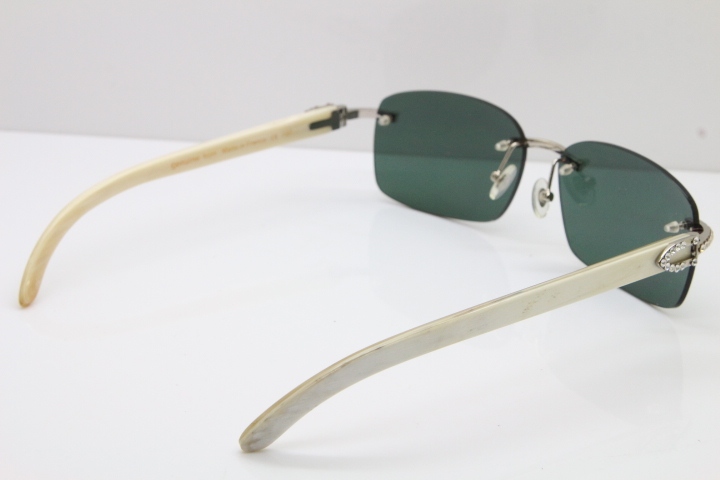 2018 New Cartier Rimless Smaller Big Stones 8200759A Original White Genuine Buffalo Horn Sunglasses in Gold Brown Lens