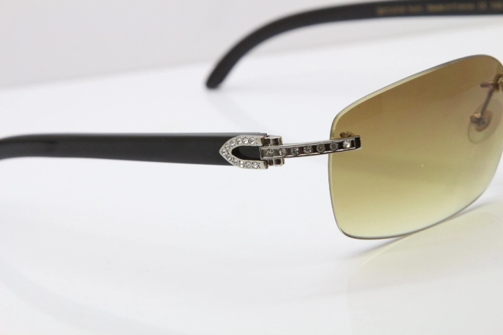 Cartier Rimless Smaller Big Stones T8200497 Black Buffalo Horn Sunglasses in Gold Brown Lens