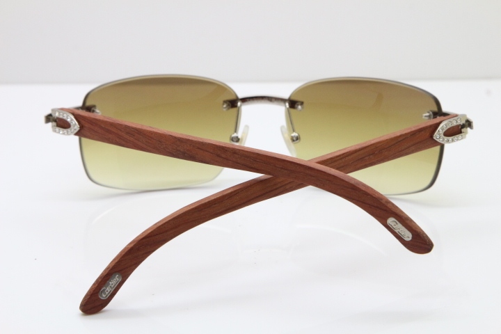 Cartier Rimless Smaller Big Stones T8200497 Wood Sunglasses in Gold Brown Lens