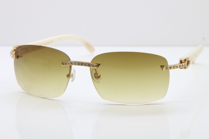 Cartier Rimless Smaller Big Stones T8200497 White Buffalo Horn Sunglasses in Gold Brown