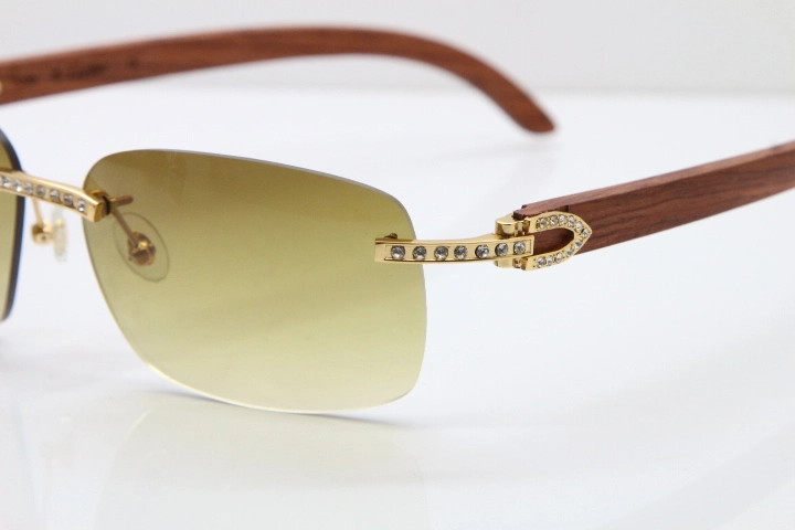 Cartier Rimless Smaller Big Stones T8200497 Wood Sunglasses in Gold Brown Lens