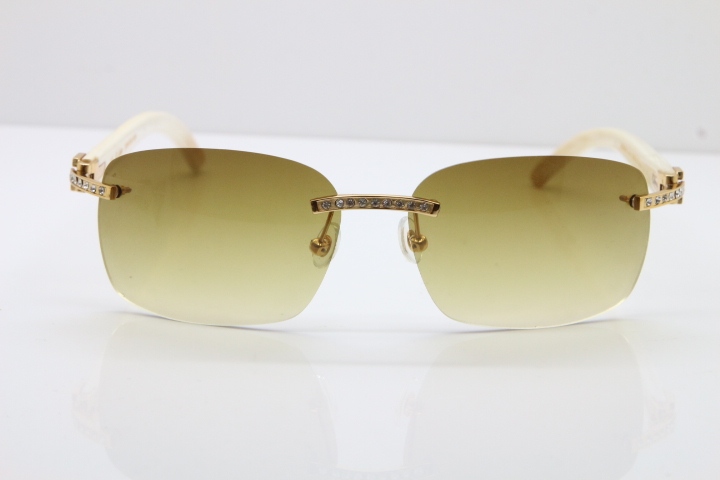 Cartier Rimless Smaller Big Stones T8200497 White Buffalo Horn Sunglasses in Gold Brown