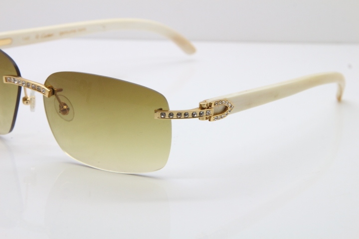 Cartier Rimless Smaller Big Stones T8200497 White Buffalo Horn Sunglasses in Gold Brown