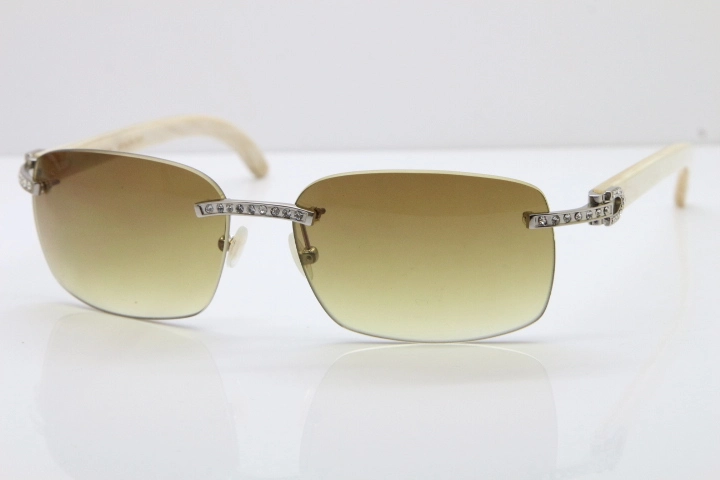 Cartier Rimless Smaller Big Stones T8200497 White Buffalo Horn Sunglasses in Gold Brown