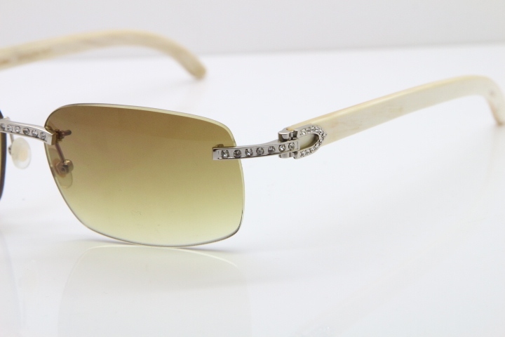 Cartier Rimless Smaller Big Stones T8200497 White Buffalo Horn Sunglasses in Gold Brown