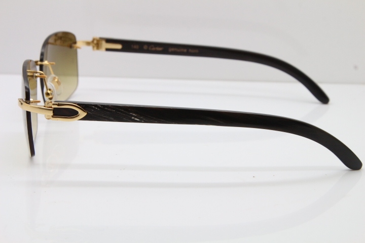 Cartier Rimless 8200759 Black Mix Gray Buffalo Horn Sunglasses in Gold Brown Lens Limited edition