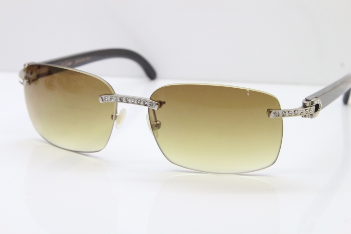 Cartier Rimless Diamond 8200497 Black Mix Gray Buffalo Horn Sunglasses in Gold Brown Lens