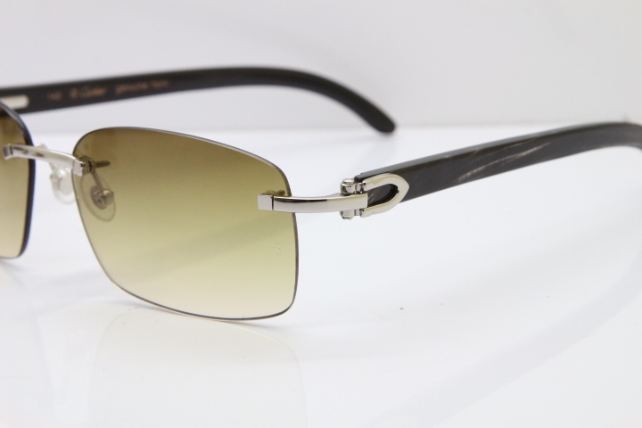 Cartier Rimless 8200759 Black Mix Gray Buffalo Horn Sunglasses in Gold Brown Lens Limited edition