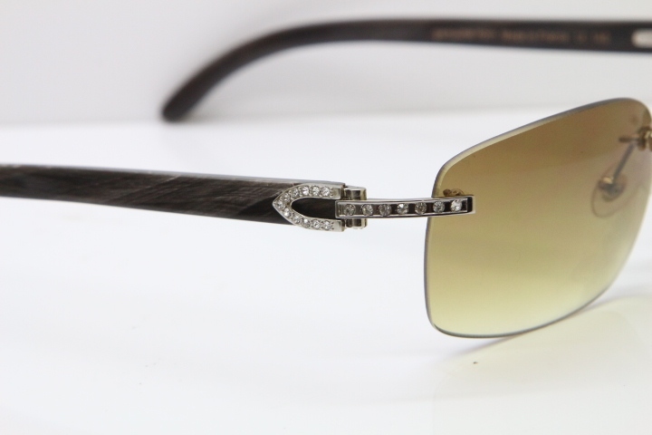 Cartier Rimless Diamond 8200497 Black Mix Gray Buffalo Horn Sunglasses in Gold Brown Lens