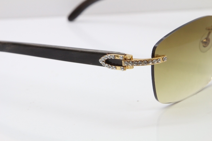 Cartier Rimless Diamond 8200760 Original Black Mix Gray Buffalo Horn Sunglasses in Silver Brown Lens