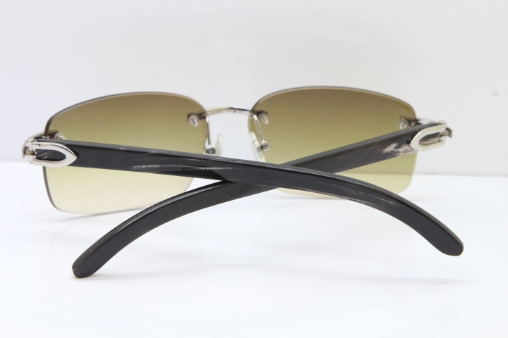 Cartier Rimless 8200759 Black Mix Gray Buffalo Horn Sunglasses in Gold Brown Lens Limited edition