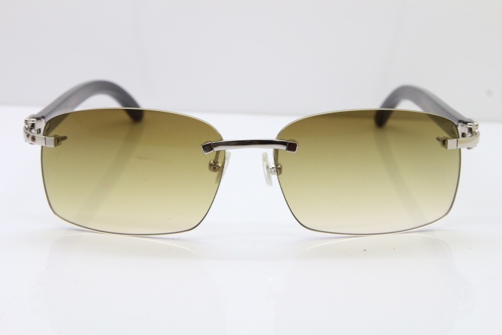 Cartier Rimless 8200759 Black Mix Gray Buffalo Horn Sunglasses in Gold Brown Lens Limited edition