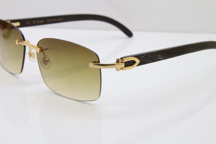 Cartier Rimless 8200759 Black Mix Gray Buffalo Horn Sunglasses in Gold Brown Lens Limited edition