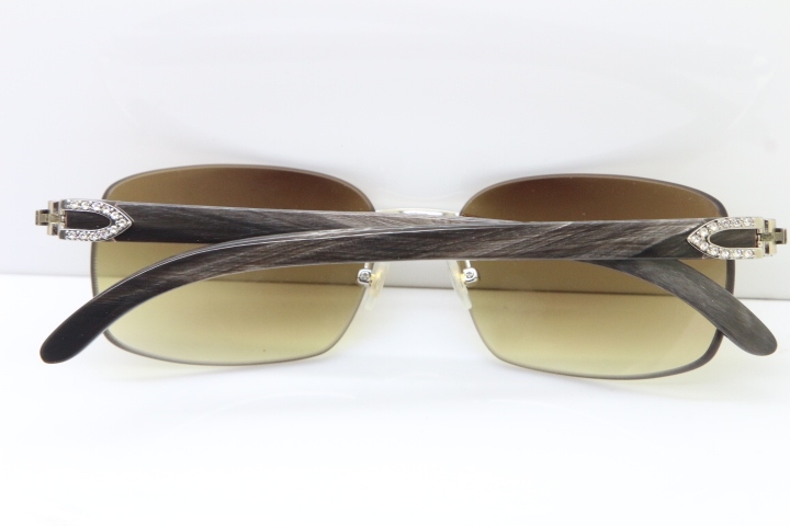 Cartier Rimless Diamond 8200497 Black Mix Gray Buffalo Horn Sunglasses in Gold Brown Lens