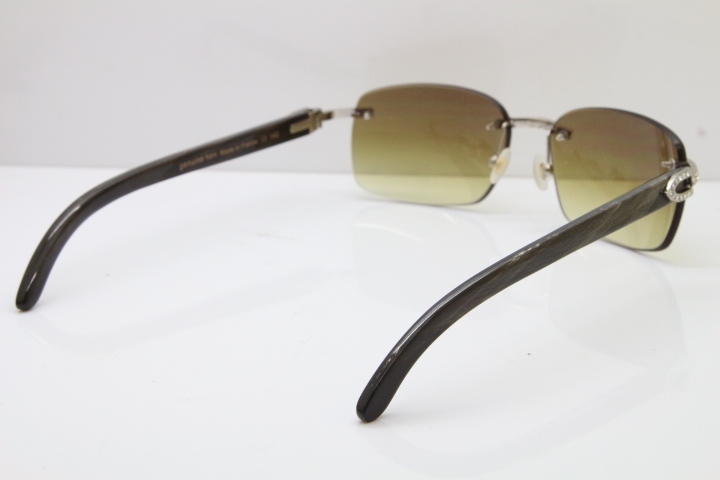 Cartier Rimless Diamond 8200497 Black Mix Gray Buffalo Horn Sunglasses in Gold Brown Lens