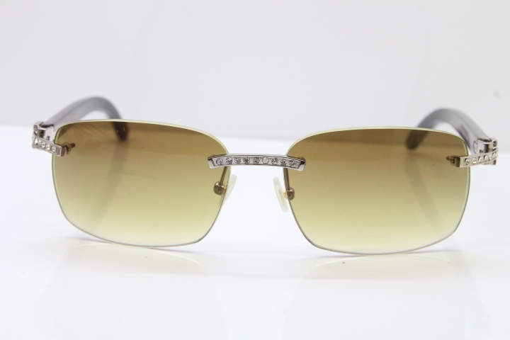 Cartier Rimless Diamond 8200497 Black Mix Gray Buffalo Horn Sunglasses in Gold Brown Lens