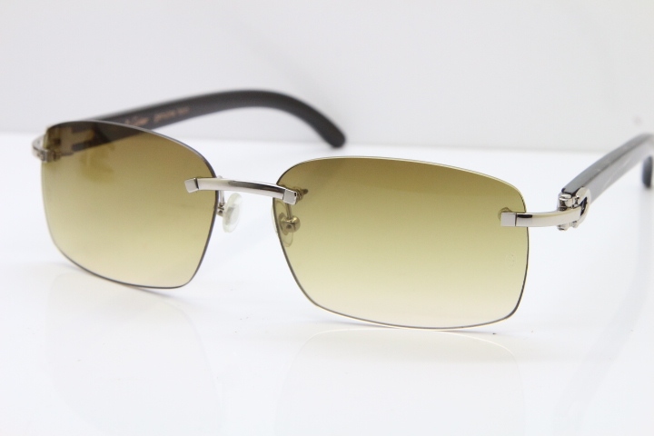 Cartier Rimless 8200759 Black Mix Gray Buffalo Horn Sunglasses in Gold Brown Lens Limited edition