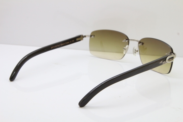 Cartier Rimless 8200759 Black Mix Gray Buffalo Horn Sunglasses in Gold Brown Lens Limited edition