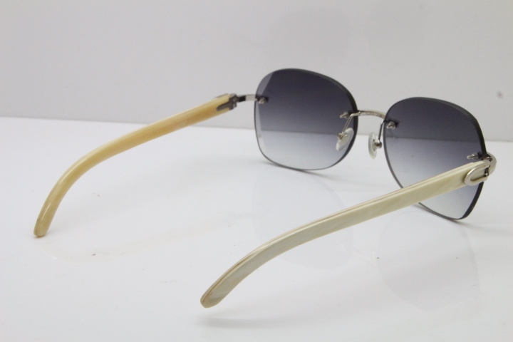 2018 New Cartier Rimless 3524012 Original White Genuine Natural Sunglasses in Gold Blue Lens (Lens Thickness of 3.5 )
