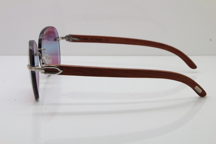 2018 New Cartier Rimless 3524012 Original Wood Sunglasses in Gold Brown Lens