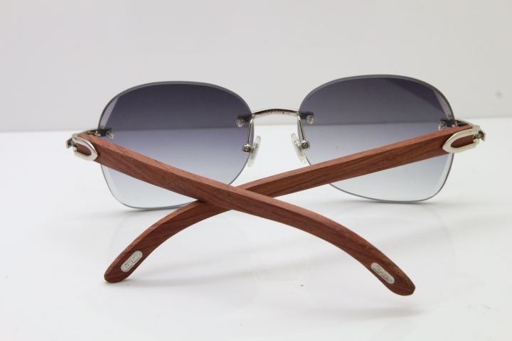 2018 New Cartier Rimless 3524012 Original Wood Sunglasses in Gold Brown Lens