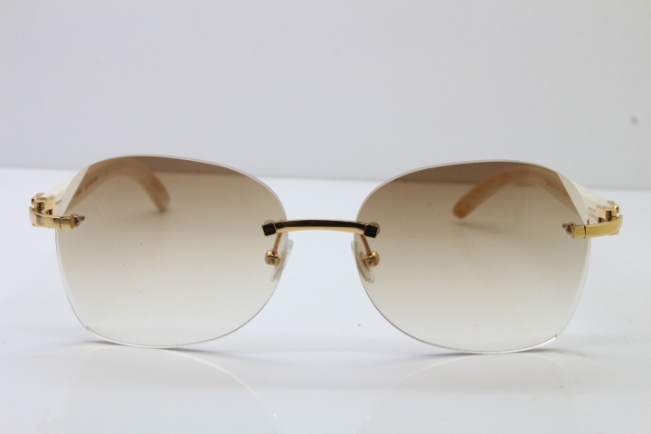 2018 New Cartier Rimless 3524012 Original White Genuine Natural Sunglasses in Gold Blue Lens (Lens Thickness of 3.5 )